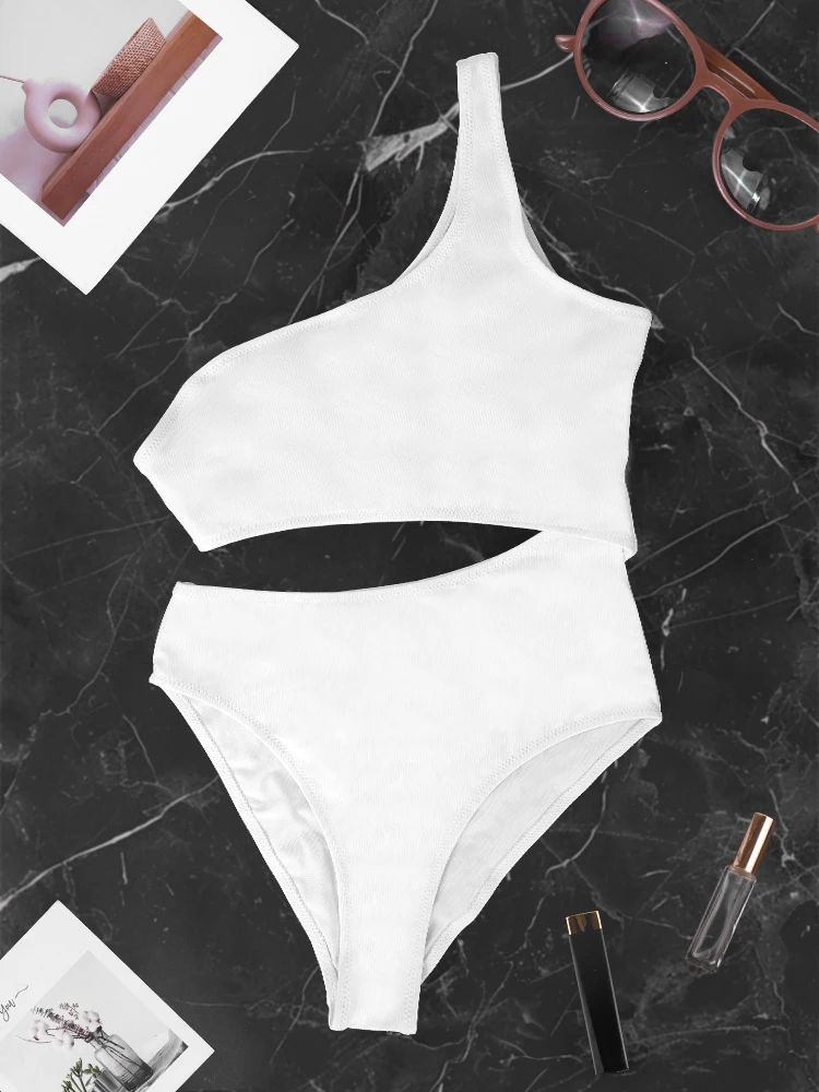 2pcs/Set Solid Color Ladies Bra Underwear Set Sexy Lingerie Women Bra Single Shoulder Swimsuit Underpants Biquinis Suit