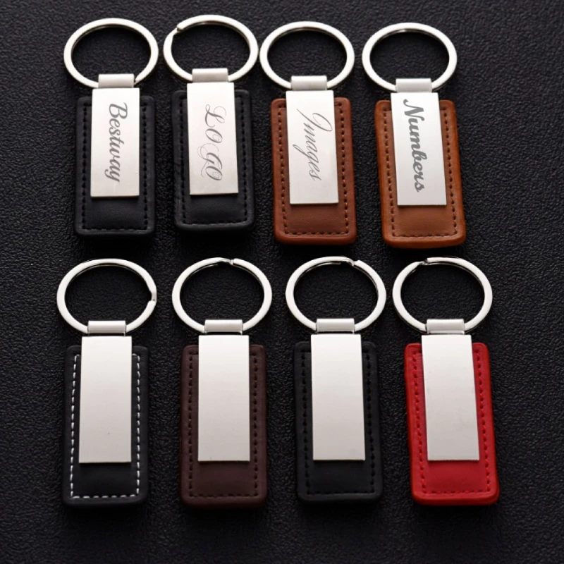 Customized PU Leather Keychain For Men And Women Metal Car Logo Key Chain Pendant Gift Laser Engraving Retro Vintage Keyring