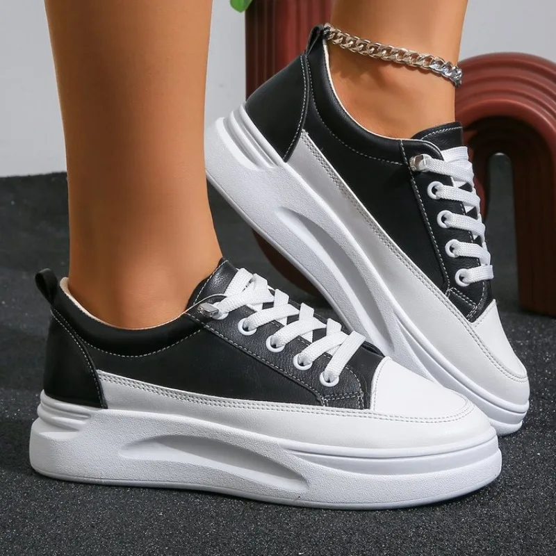 

Women White Sneakers Autumn Lace Up Thick Bottom Casual Flats Anti-slip Outdoor Walking Sports Board Shoes Sapatos Femininos