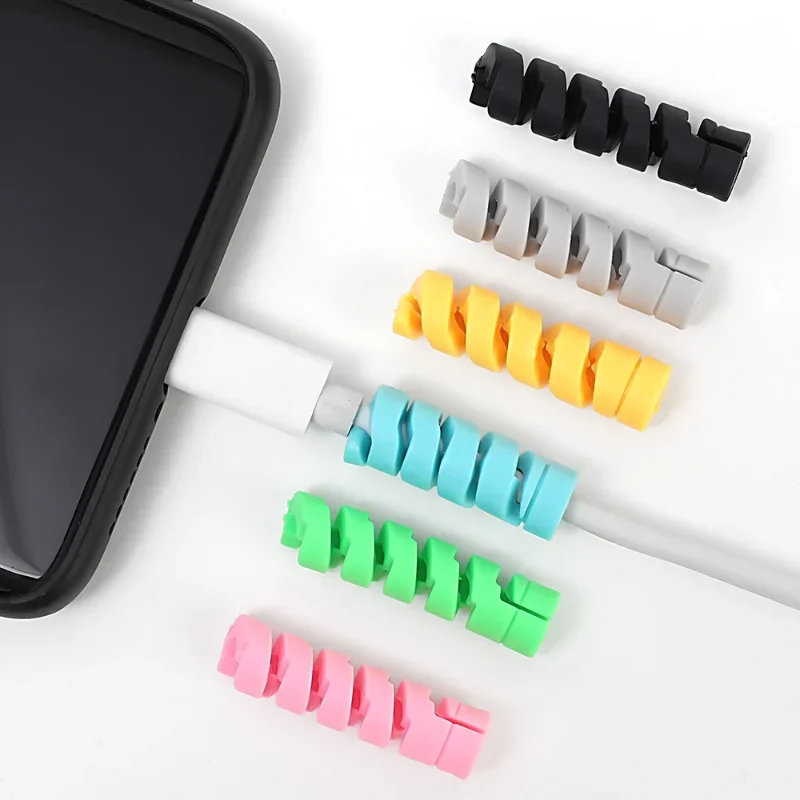 12/1Pcs Cable Protector Universal Silicone Data Spiral Winder Wire Cord Cable Organizer for iPhone USB Charge Cable Protector