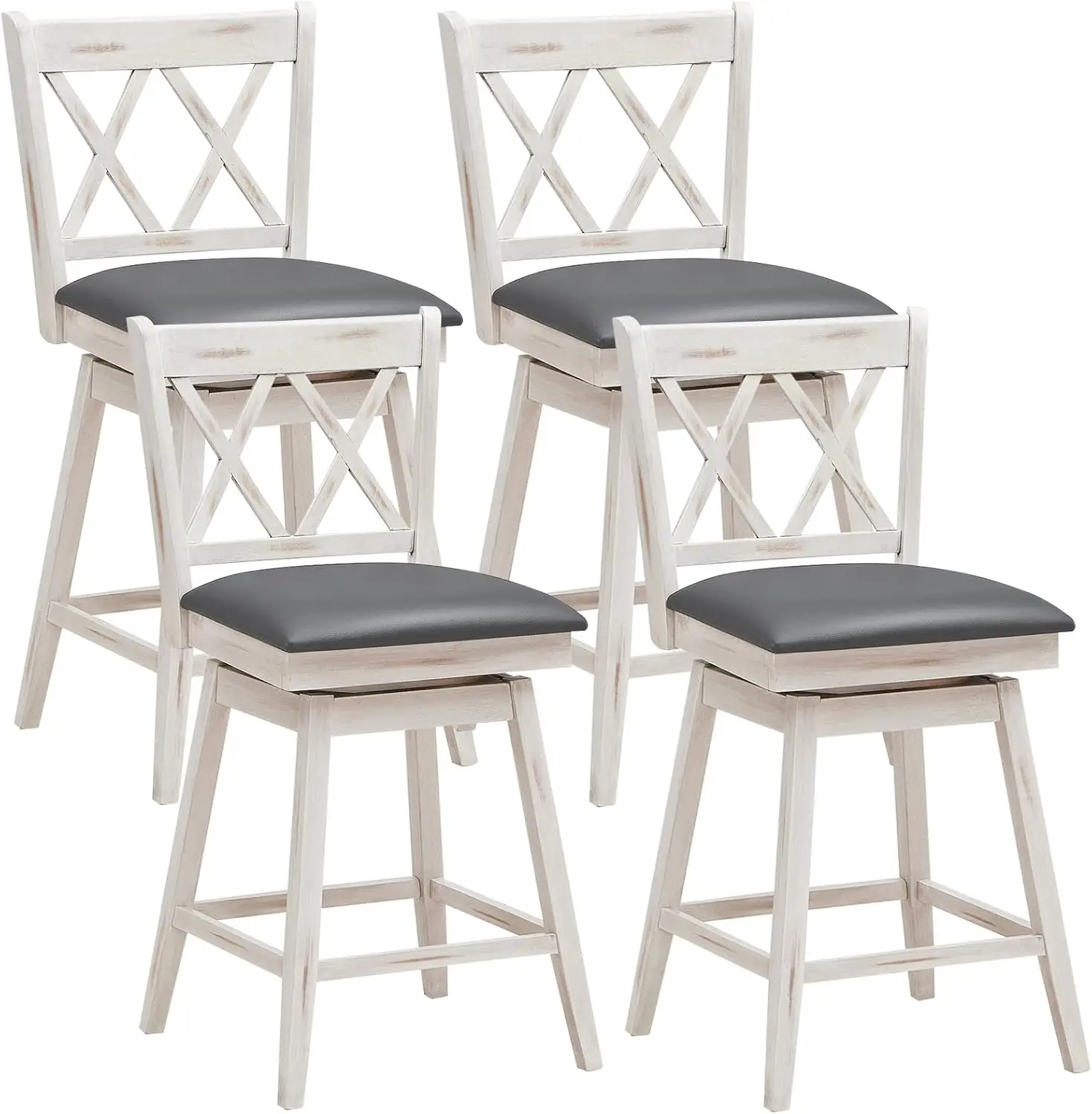 Bar Stool Set of 4, 360 °Swivel Counter Height 25inch Bar Stool with Foot Rest Upholstered Cushion & Ergonomic Backrest,