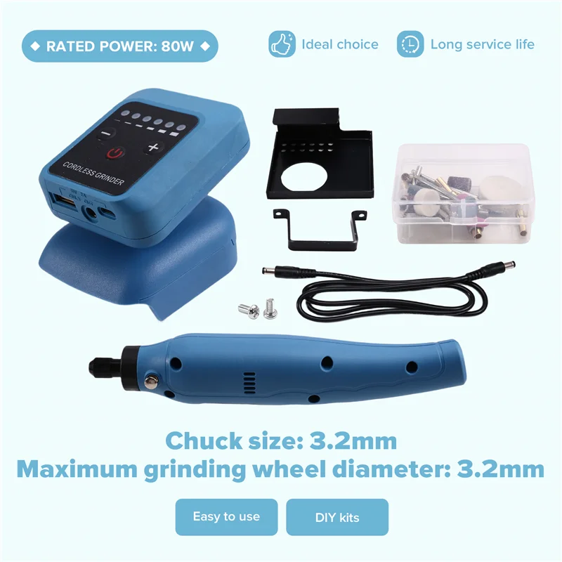 

ABKU-80W Electric Grinder Kit No-Load Speed Up To 18000Rpm Rechargeable DIY Electric Grinder For 18V-21V Battery
