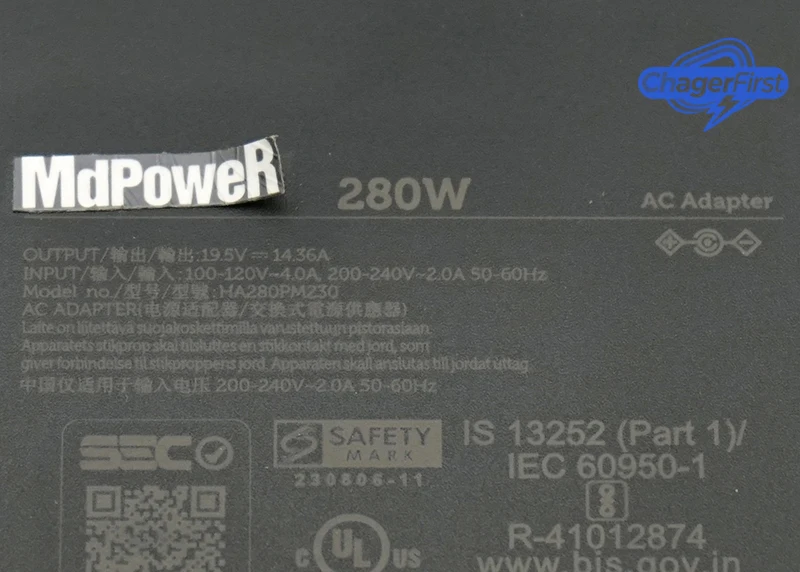 HA280PM230 LA280PM230 280W 19.5V 14.36A AC Adapter for DELL G15 5530 G15 5535 G16 7630 G16 7635 Precision 7780 7.4mm