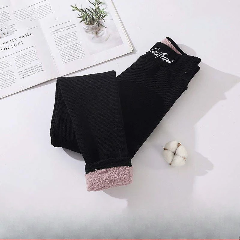 في الهواء الطلق عادية الصلبة بسط السراويل الشتاء الدافئة طماق النساء إضافة المخملية و سماكة طماق أقدام صغيرة سروال شكل قلم رصاص