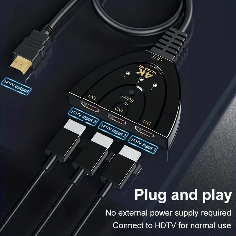 

4K 2K 3 Port HDTV Compatible Switch 3 Input 1 Output Port Hub for Xbox PS4 DVD PC Laptop TV 4K 3D Video Switcher KVM Splitter