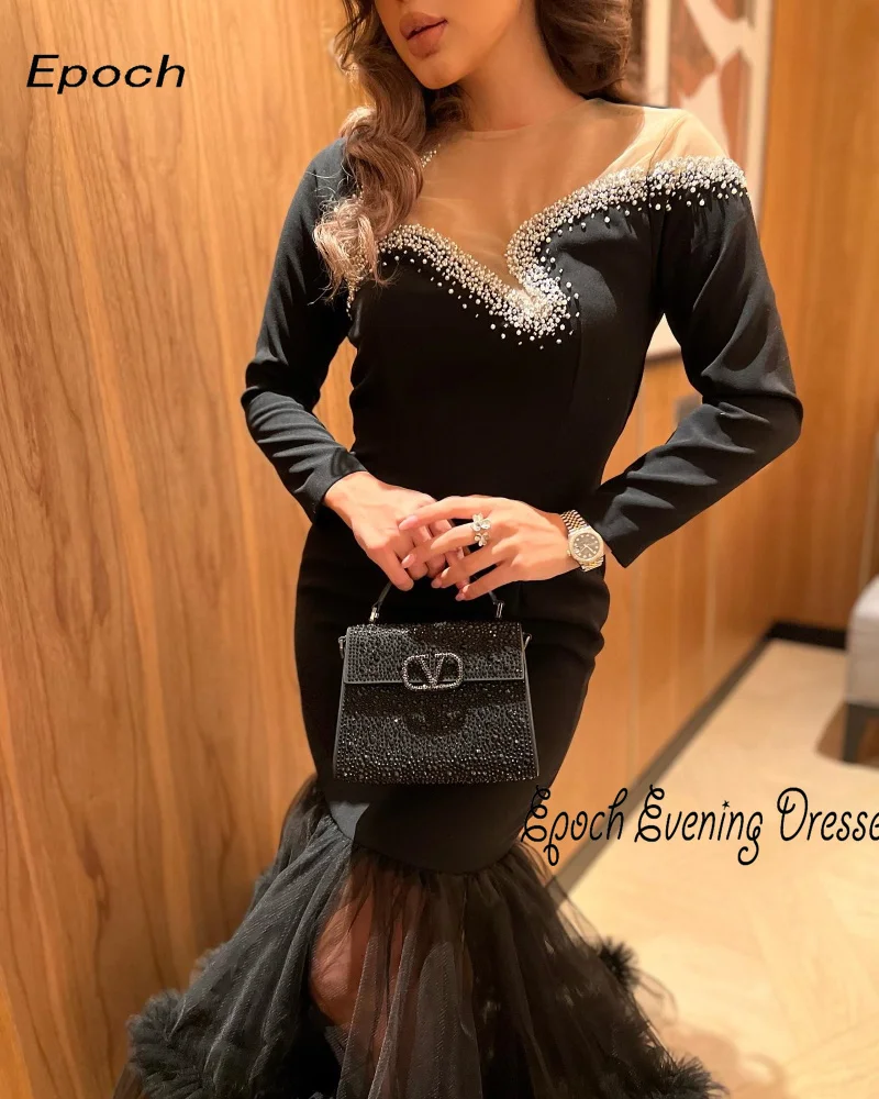 Epoche langes Abendkleid فساتين مناسبة رسمية O-Ausschnitt Meerjungfrau elegante Pailletten Tüll Cocktail Ballkleid für sexy Frauen 2024