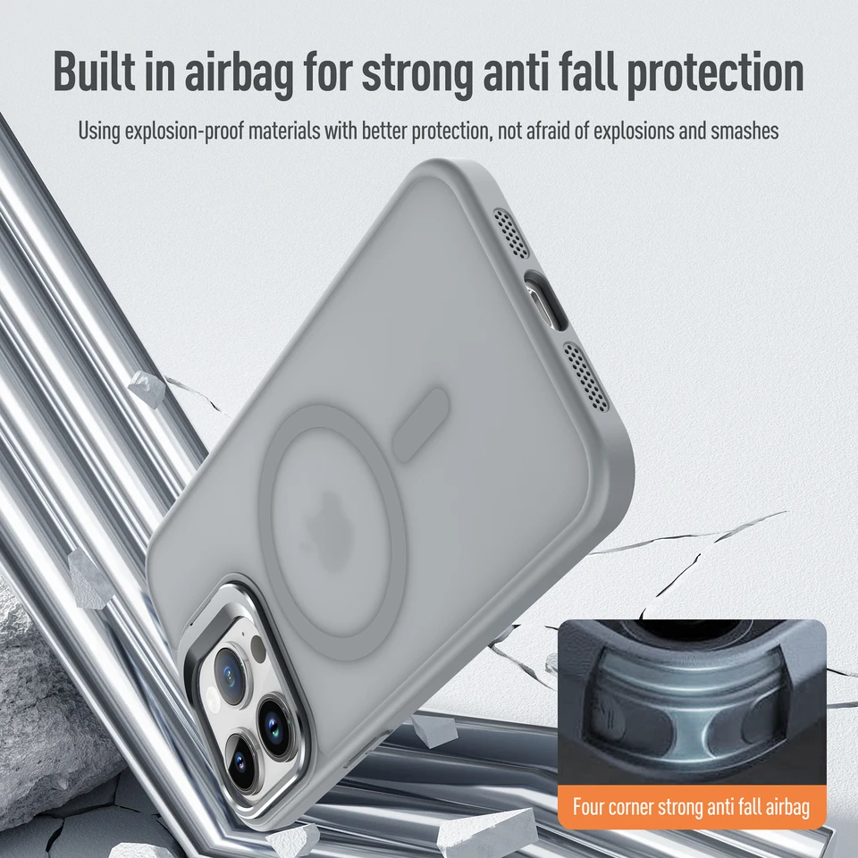 Funda magnética metálica con soporte para iPhone 17 Air 16 15 14 13 12 Mini 11 Pro Max Plus, cubierta mate con carga inalámbrica 5