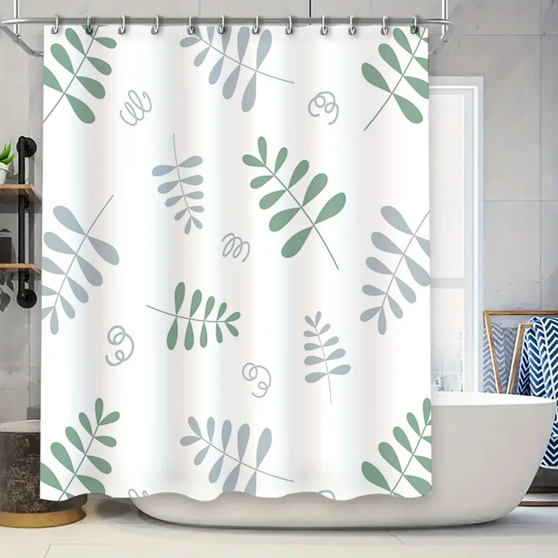 

Элегантная зеленая занавеска для душа, современный принт листьев, водонепроницаемый декор для ванной комнаты для украшения дома в различных размерах, белый + пастель
