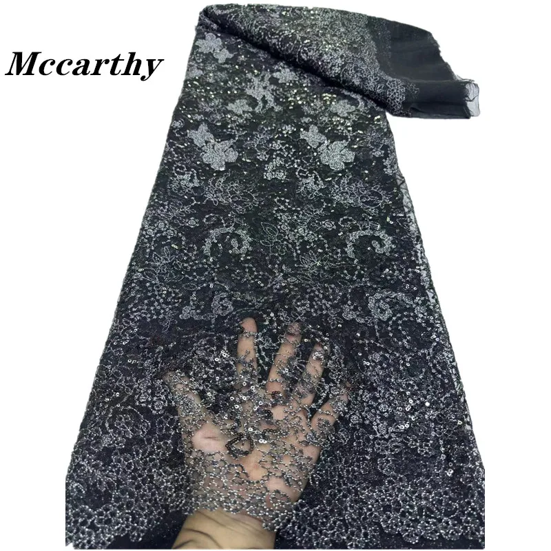 

Black Luxury African Sequins Lace Fabric 2024 High Quality 5 Yards French Embroidery Sequins Lace Fabrics For Christmas Sewing