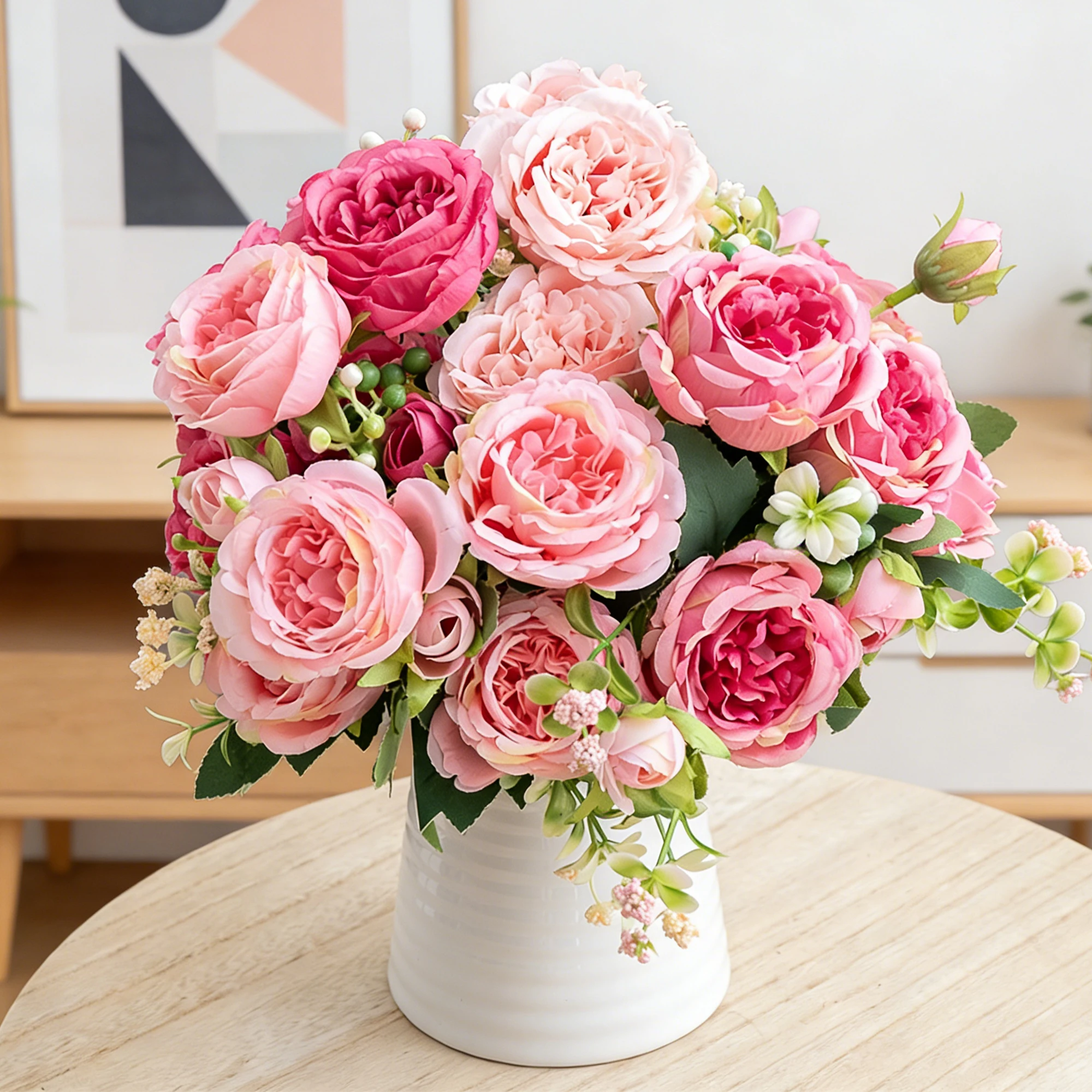 Kahaul Künstliche rosa Rose Blumenstrauß Hausgarten Dekoration Hochzeit Party gefälschte Blume Wohnzimmer Hintergrund Arrangement
