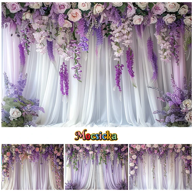 

Mocsicka Photography Background Wisteria Pink Flower Curtains Wedding Maternity Adult Art Portrait Decor Backdrop Photo Studio