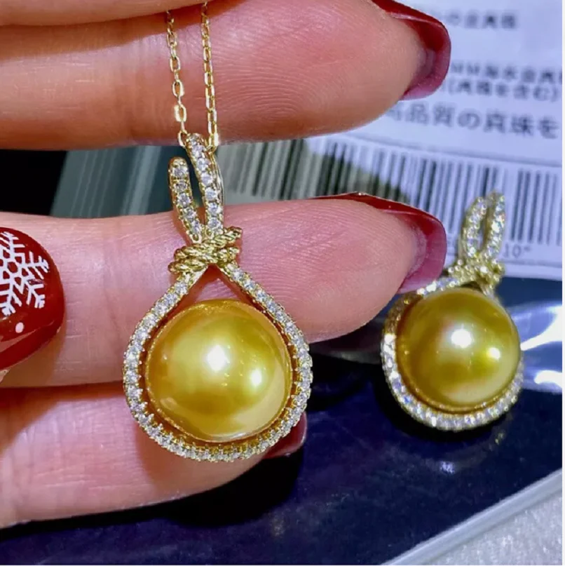 

Designer HUGE AAAAA 11-12mm South Sea Golden Pearl Pendant Necklace 18" 925S.