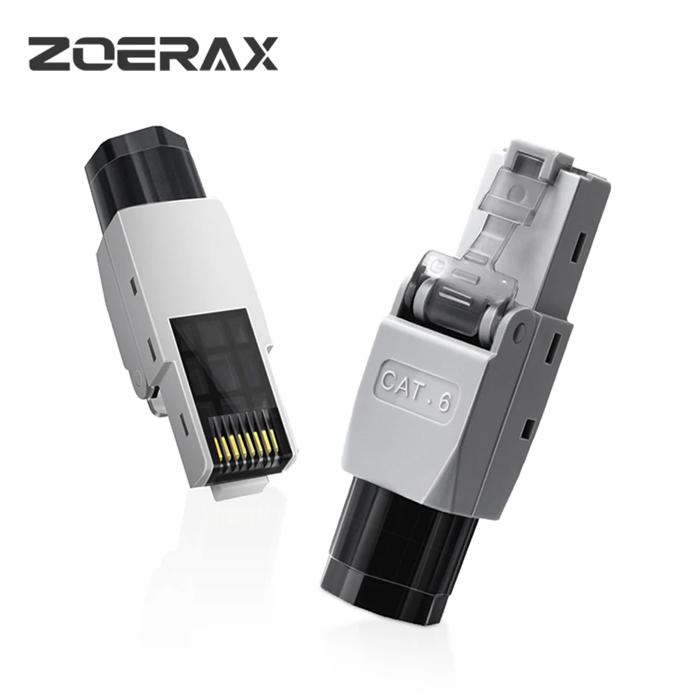 ZoeRax RJ45 Connector Tool-Free, CAT6 Field Termination Plug, Gold Plated Modular Plug, UTP CAT6 Connector Toolless