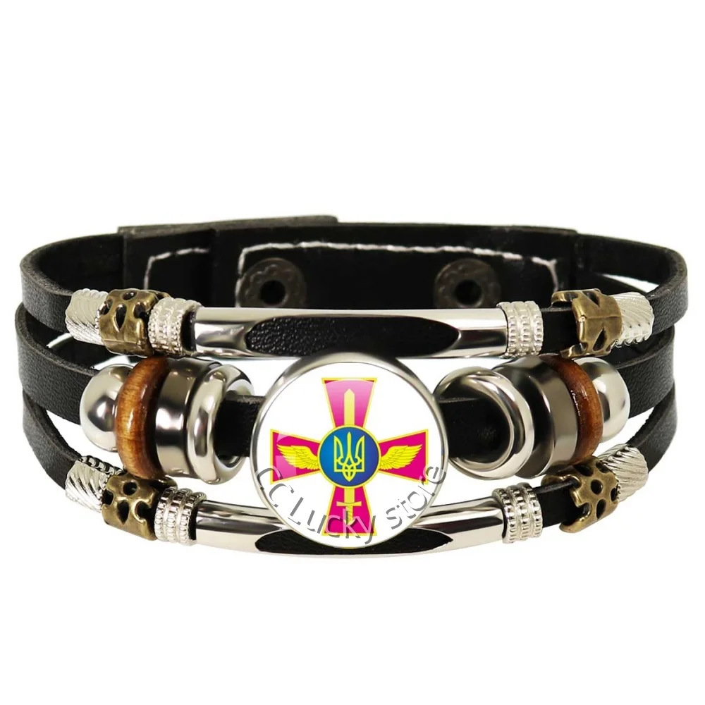 18mm Multilayer Leather Bracelets Ukrainian flag Glass Cabochon Jewelry Backpack National Emblem Logo Souvenir Accessories Gifts image 3