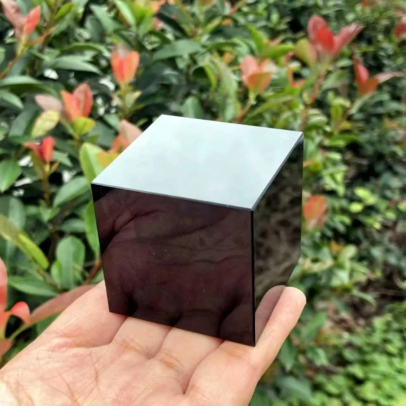 Natural Obsidian Cube Hand Polished Glossy Black Mineral Specimen Square Stone Home Office Decor Holiday Gift