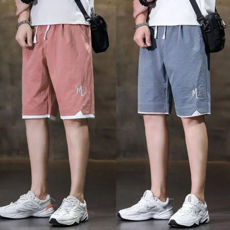 Casual Ice Silk Classic Pocket Shorts Men Wear Thin Loose Fashion Waist Drawstring Street Casual Summer Five Cent Short