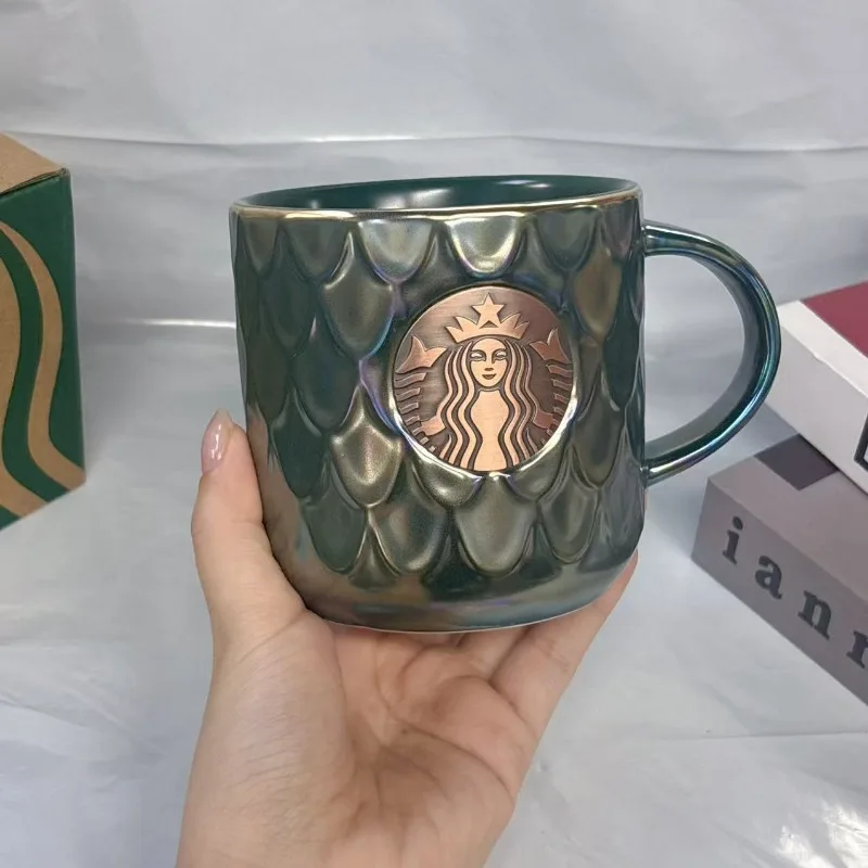 Caneca de Café Luxuosa Iridescente Starbucks de 400ml, Copo Texturizado com Acabamento em Azul Teal Brilhante