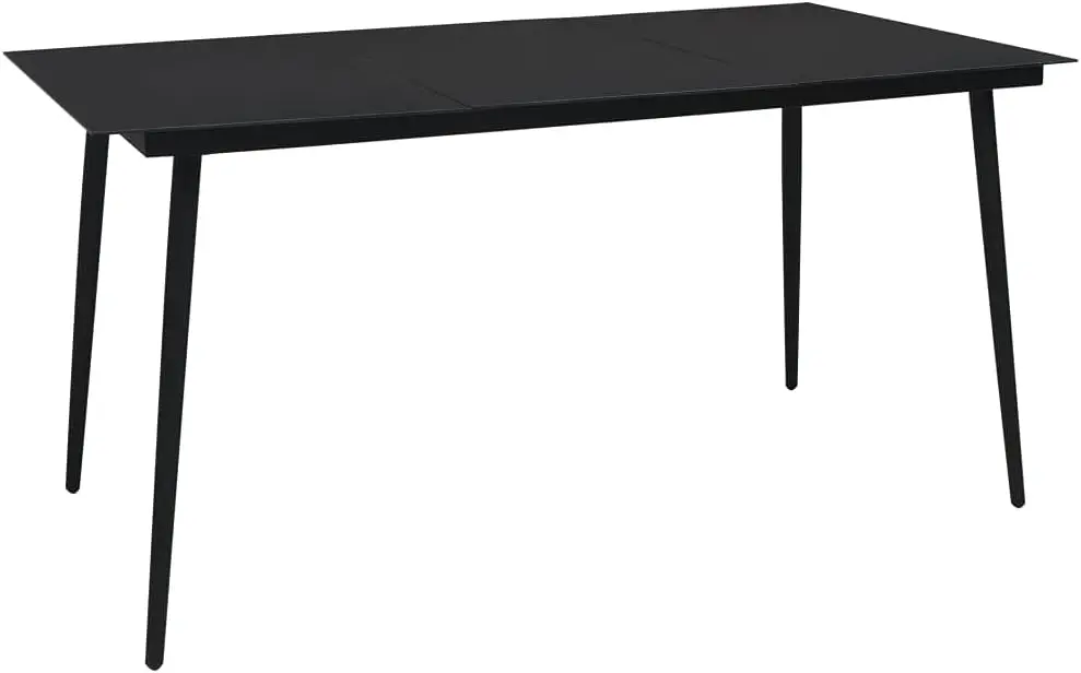 Black Glass Garden Table, Long Table,Square Table, Suitable For Porch, Garden, Cafe, Swimming Pool,Easy To Clean Black