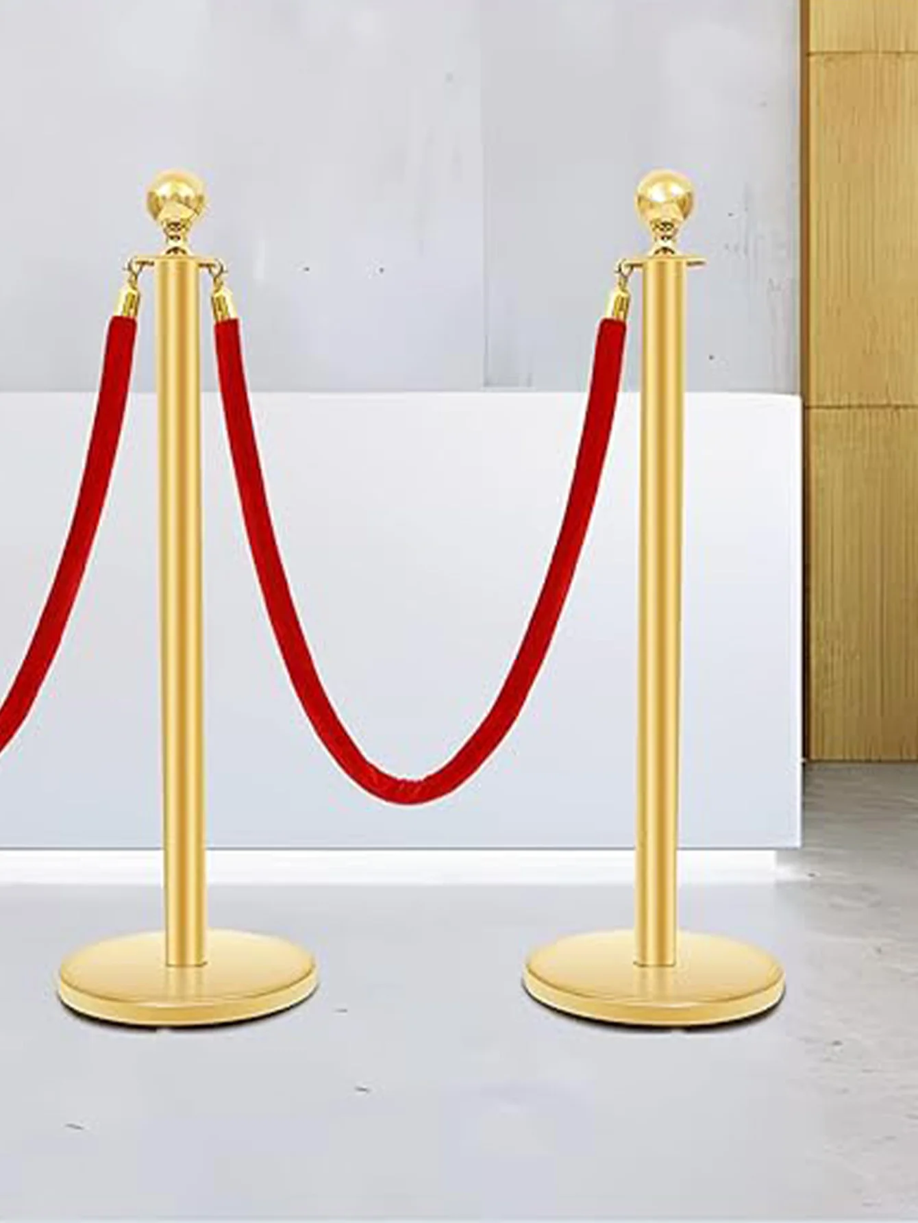 Crowd Control Stanchion, Stanchions Set With 4.8 FT Gold Red Velvet Rope, Crowd Control Barriers, Easy Connect Assembly