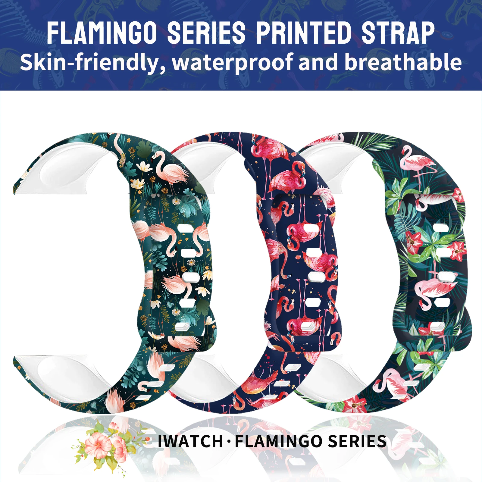 Flamingo Series Silicone Printed Strap for Apple Watch 9 8 7 SE 6 Band Replaceable Bracelet for iWatch 45mm 44mm 42mm 41mm 38mm