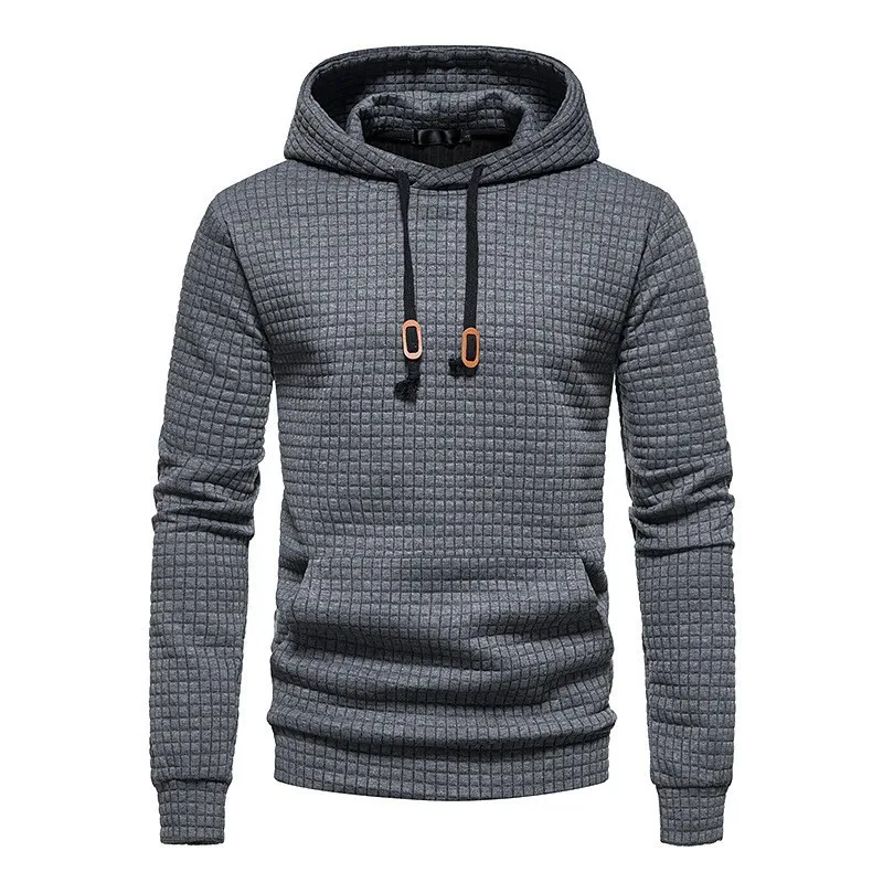 

New autumn and winter men's fashionable casual hoodie jacquard bathroom plaid coat outdoor sports running hoodie walking