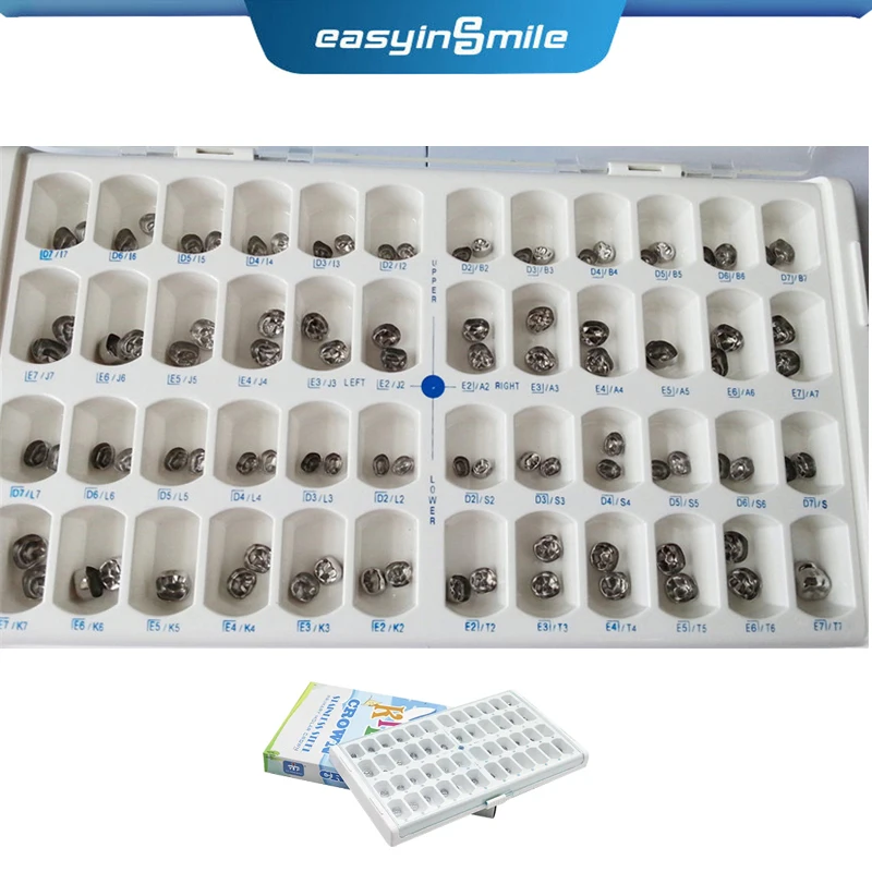 48/96PCS Dental Crown Kit Primary Molar Teeth Stainless Steel Preformed Temporary Crown for Kids/ Adult