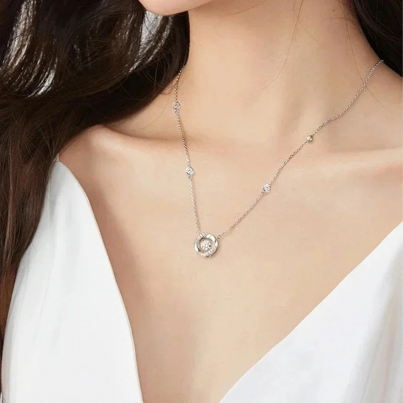 2026 Hot-Seller Mobius Twist Floating Center Round CZ Pendant Necklace Side Stationary Crystal Dainty Jewelry For Women