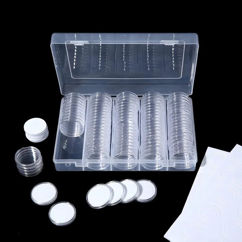 

17/20/25/27/30mm 100pcs Premium Coin Capsules with Foam Gasket and Plastic Storage Organizer Box for Coin Collection Supplies