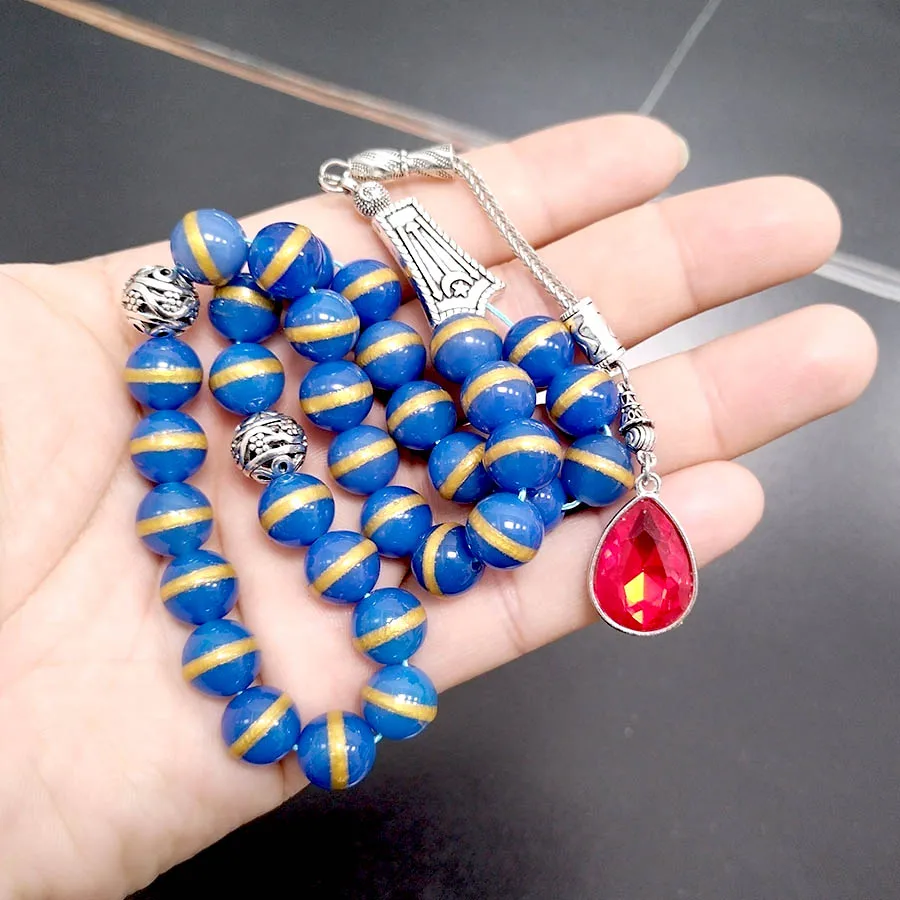 Tasbih Natural Blue agate 33 prayer bead misbaha turkish bracelet Ramadan eid gift