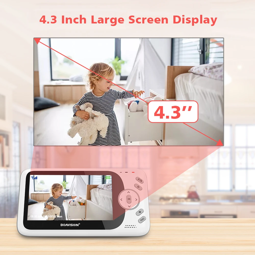 4.3" baby video monitor with pan‑tilt camera, wireless and night vision 3