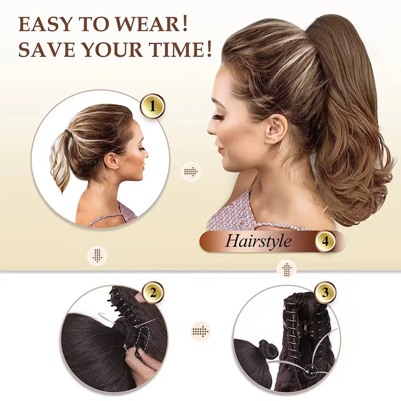 Ten Inch Big Wave Clip Ponytail  Curls.Synthetic High Temperature Silk Wig Ponytail