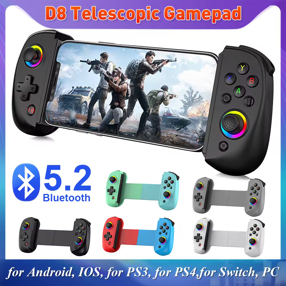 D8 Controller di gioco Mobile telescopico RGB Light Mobile Phone Gamepad Bluetooth-Compatible5.2 per Android ApplePS3 PS4 Switch PC