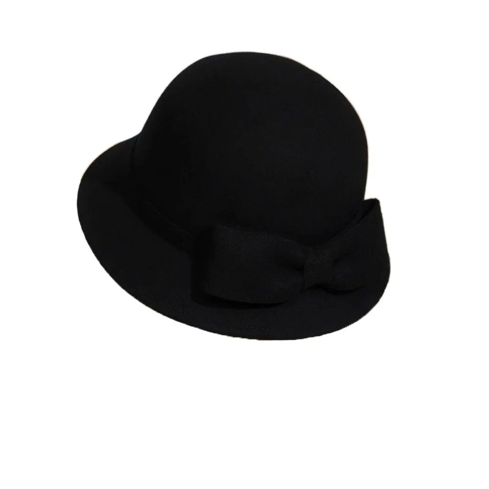 Modny kapelusz typu bucket hat z kokardą, jednolity kolor, styl francuski, płaski, damski kapelusz rybacki, ciepły, czarny, wełniany kapelusz typu bucket hat dla dziewczyn.