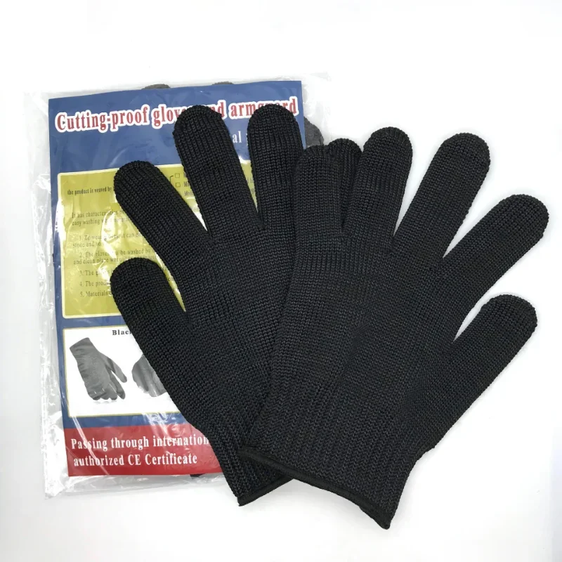 Schwarze Anti-Schnitt-Handschuhe der Stufe 5, Stahldraht, Metallgeflecht, Sicherheitsschutzhandschuhe, Küche, Metzger, Arbeitshandschuhe, zum Schneiden von Fisch, Fleisch, Garten