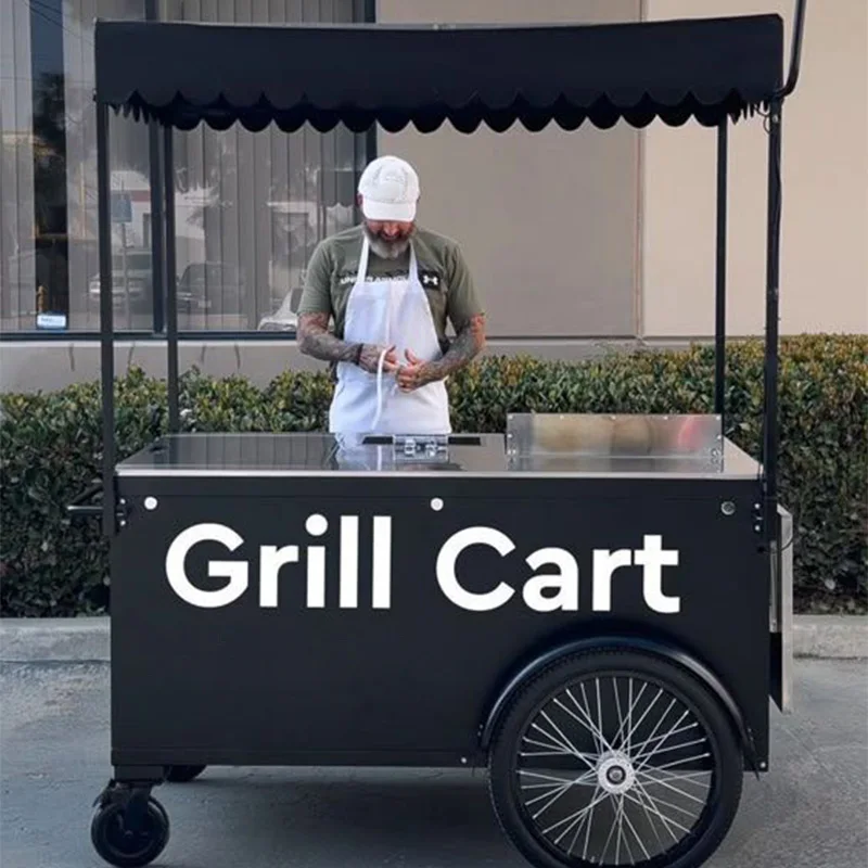 Custom Detachable Candy Cart Metal Mobile Street Food Cart Barbecue Cart For Business