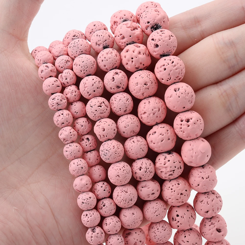 Multicolor Lava Stone Beads Natural Round Volcanic Rock Loose Spacer Beads for Jewelry Making DIY Bracelet Necklace 4 -12mm