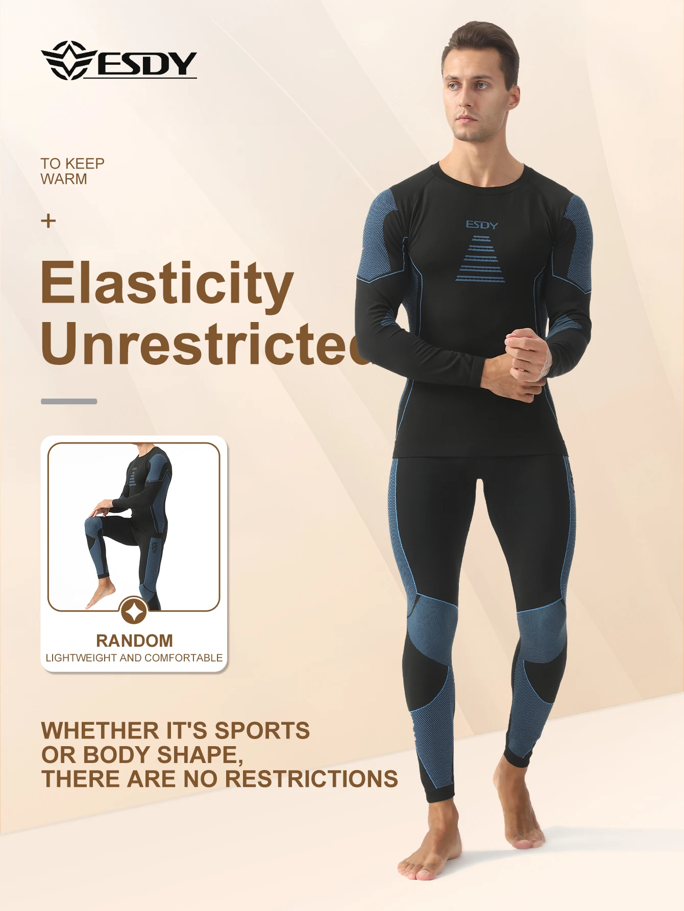 

Esdy 1Set Men's Autumn Winter Outdoor Thermal Underwear Set Seamless Tight Elastic Thermal Underwear Pants Autumn Winter Outdoor Hiking Travel Skiing