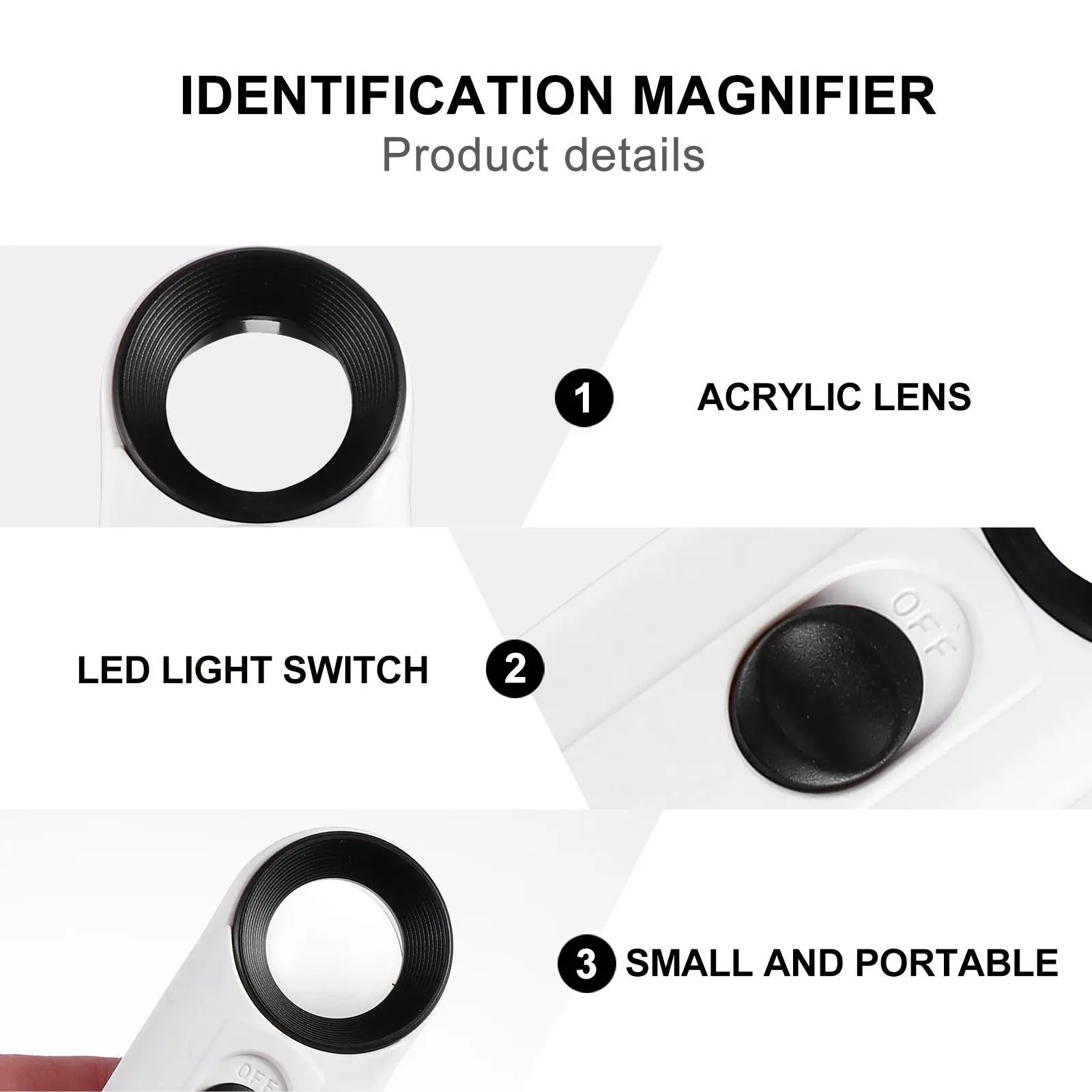 

40x Handheld Magnifying Glass High Transmittance Lens Practical Amplifier Jewelry Identification Magnifier LED