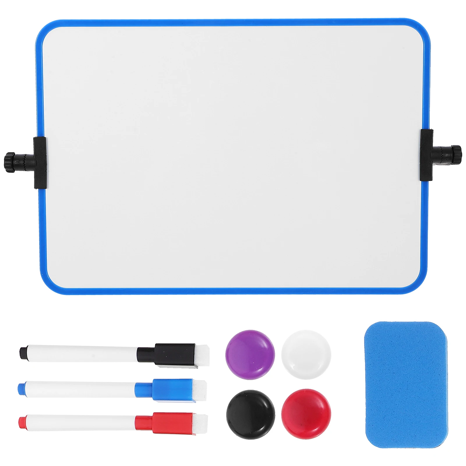 Double-Sided Magnetic Whiteboard Dry Erase Portable Calendar Office Note Message Stand (Blue) Easel Writing Tablet Black