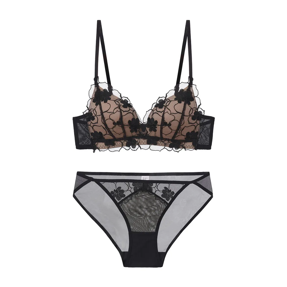 

Lace Lingerie Set Sexy Transparent Bra And Panty Sets Woman Push Up Floral Mesh Women's Underwear Red Bras Lingerie For Ladies