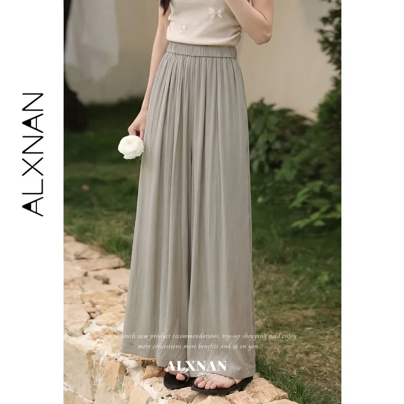 

ALXNAN Khaki Pants 2026 Summer Thin Loose-fit Wide-leg Pants for Women 2026 Fashion Casual Ladies Baggy Trousers L65238A