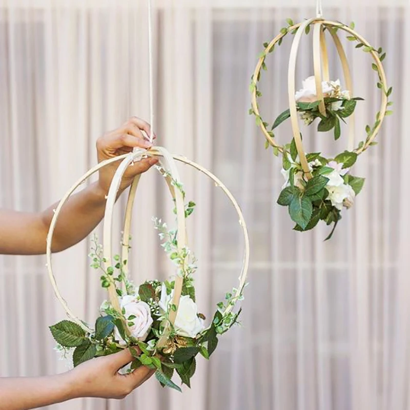 Dream Bamboo Rings,Wooden Circle Round Catcher DIY Hoop for Flower Wreath House Garden Plant Decor Hanging Basket 18Cm