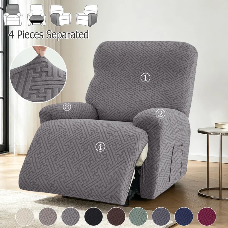 4pcs/set Stretch Split Recliner Sofa Covers Jacquard Anti-dirty Relax Reclining Armchair Slipcover 1 Seater for Living Room