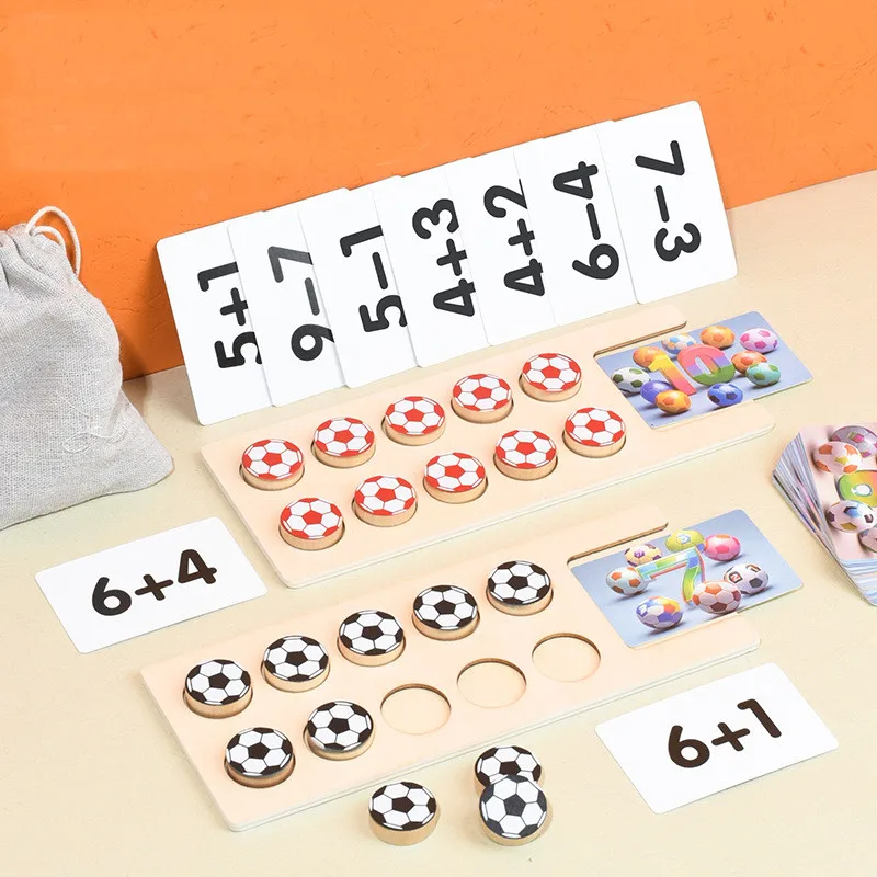 Children Wooden Puzzle Football Mathematics Addition Subtraction Teaching Aids Kids Early Education Puzzle Board Games Toys