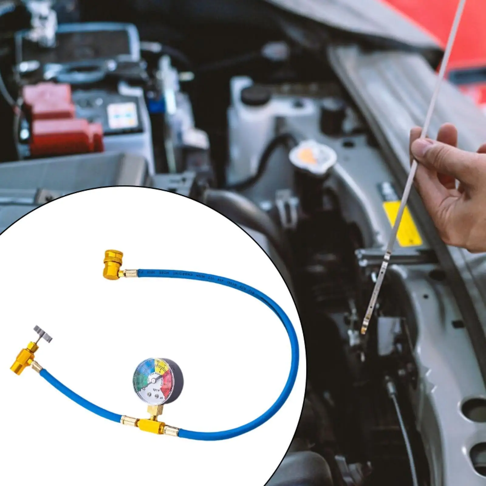 

Automotive Air Conditioning Recharge Kit Flexible Blue Hose with Built in Pressure Gauge for Vehicle Cooling System Refill