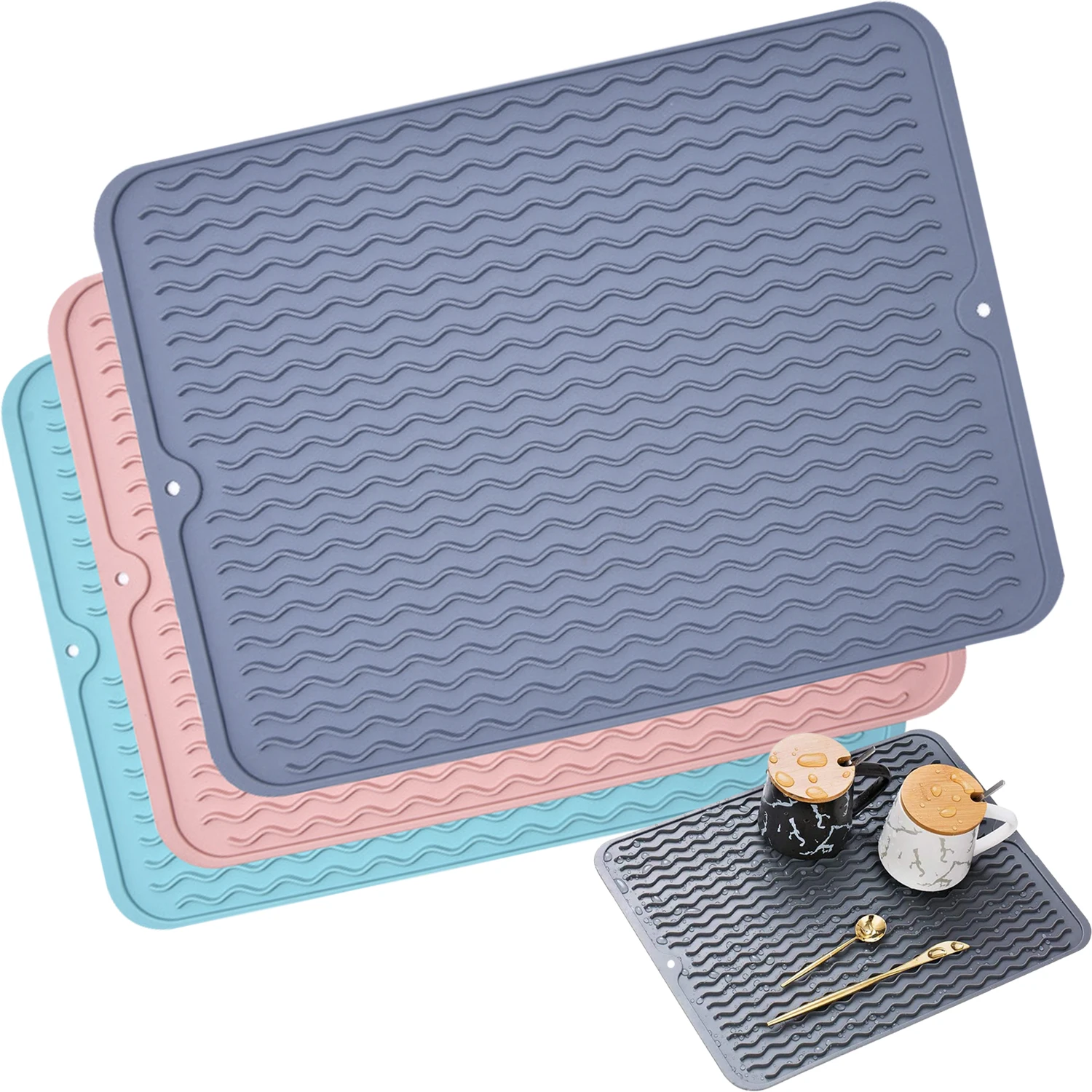 Silicone Dish Drying Mat Kitchen Silicone Sink Protector Mat Drainer Heat Resistant Sink Mat  Placemat Coaster Kitchen Accessory