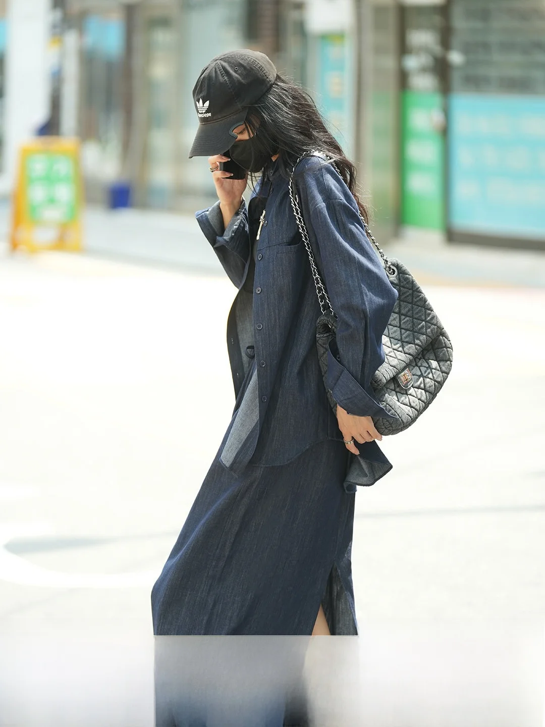 

Luna7xi Blue Denim Two-Piece Set Women's Long Sleeve Shirt Top Split Skirt Spring New Style Fashionable Casual Outfit