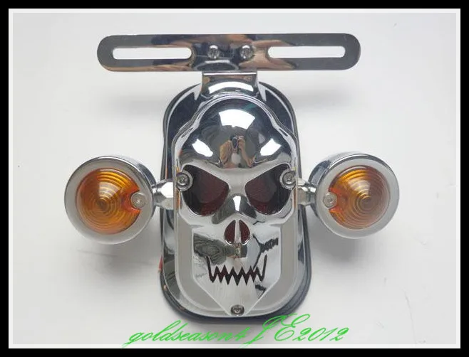 Chrome Skull Assembly Tail Light w/ Turn Signal   for Harley Chopper Bobber