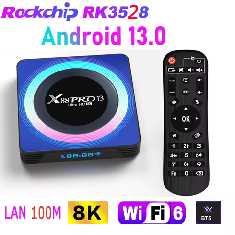 X88 PRO Android 13.0 RK3528 Rockchip Quad Core Wifi6 8K LAN 100M Dual Wifi 2.4G 5G BT5.0 Smart TV Box