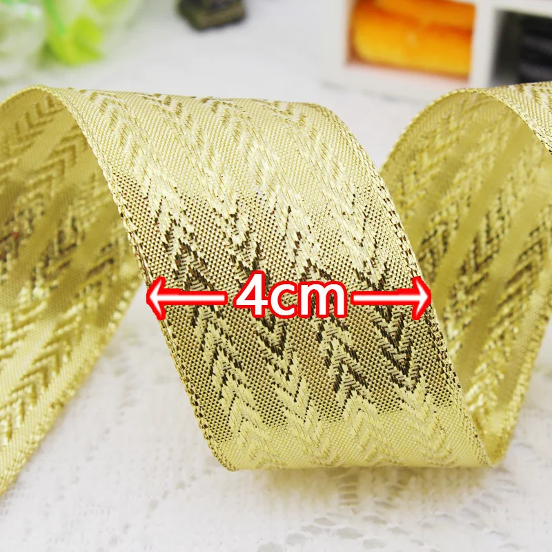 (5 Yards/roll)4cm Wide Gold Embossed Ribbon Gift Flower Package Festival Party Wedding Decoration Handicraft Production Bow